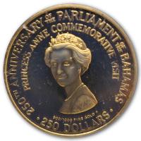 Bahamas - 250 Dollar 250 Jahre Parlament 1979 - 10,58g Gold PP