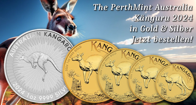 PerthMint Knguru 2024 in Gold & Silber