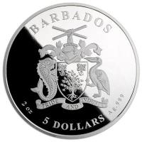 Barbados - 5 Dollar Verlorener Schatz im Ozean (Oceans Lost Treasure) 2024 - 2 Oz Silber Prooflike mit 0,2g Gold