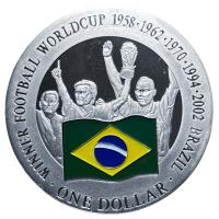 Cook Islands 1 CID Fuball WM Gewinner: Brasilien 2001 Silber PP Color