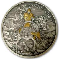 Legendary Warriors (5.) Dschingis Khan (Genghis Khan)  1 Oz Silber Antik Finish Gilded