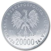 Polen 20.000 Zloty Fuball Weltmeisterschaft 1990 Italien 1989 Silber Rckseite