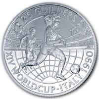 Surinami 25 Gulden Fuball Weltmeisterschaft Italien 1990 Silber