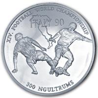Bhutan - 300 Nu Fuball-Weltmeisterschaft Italien 1990 - Silber PP