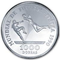 Sao Tome und Principe - 1000 Dobra Fuball Weltmeisterschaft Italien 1990 - Silber