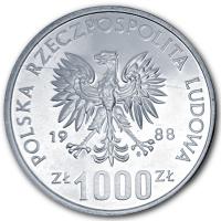 Polen 1.000 Zloty Fuball Weltmeisterschaft 1990 Italien 1988 Silber Rckseite