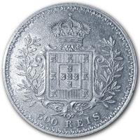 Portugal 500 Reis Carlos I. 1908 Silber Rckseite